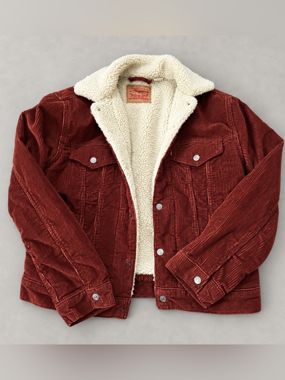 Levi’s Ex-Boyfriend Corduroy Sherpa Trucker Jacket Warm Cherry Mahogany S